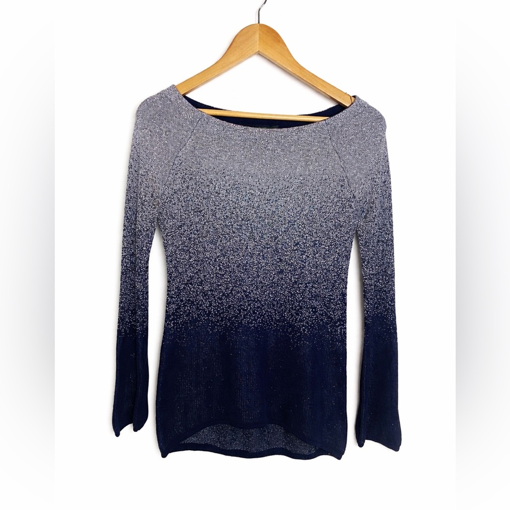 White House Black Market Navy and Silver Ombre Long Sleeve Sweater